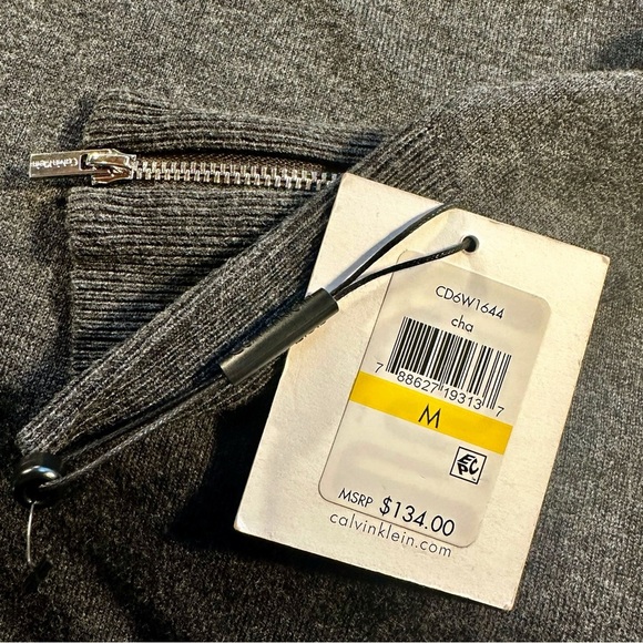 NWT Calvin Klein Gray Sweater Knit Midi Dress With Silver Zipper Details Size M - Picture 2 of 12